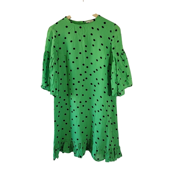 GANNI Green Black Polkadot Dainty Mid Shift Dress 34/XS Viscose Minimalist - Picture 12 of 12
